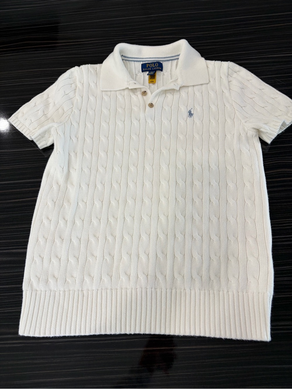 Polo by Ralph Lauren White Cable Knit Polo Shirt with Light Blue Pony